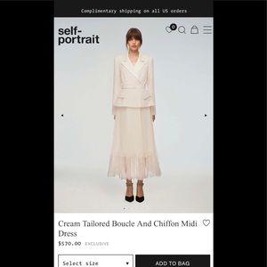 Self Portrait Cream Tailored Boucle And Chiffon Midi Dress